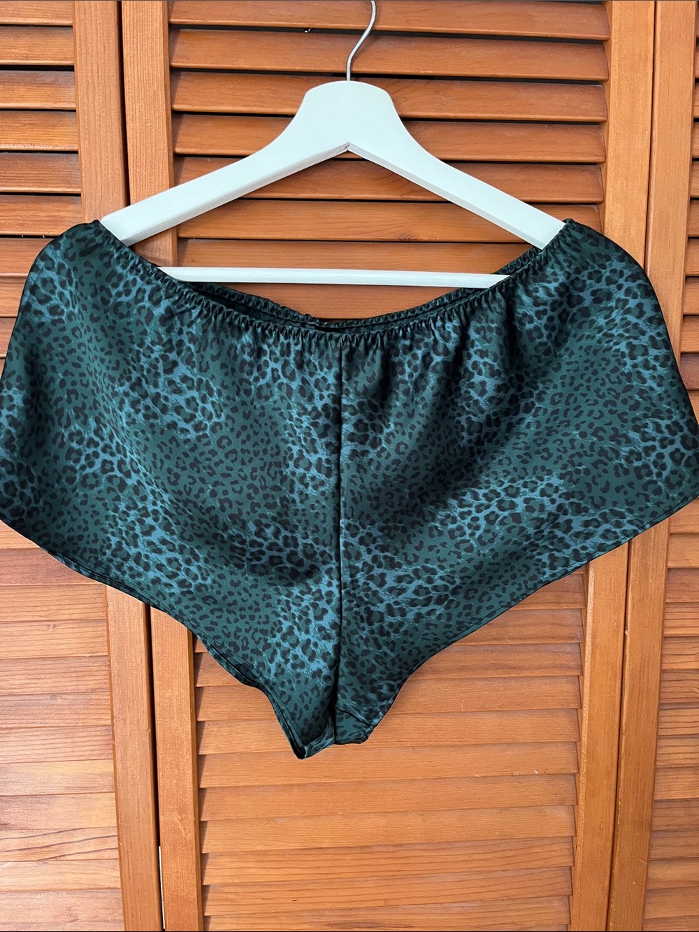Victoria's Secret Dark Green Leopard Satin Sleep Shorts